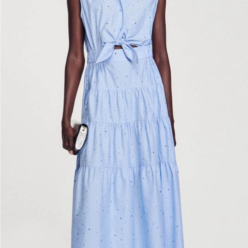 Sandro Light Blue Crystal Maxi Dress (Size 38)